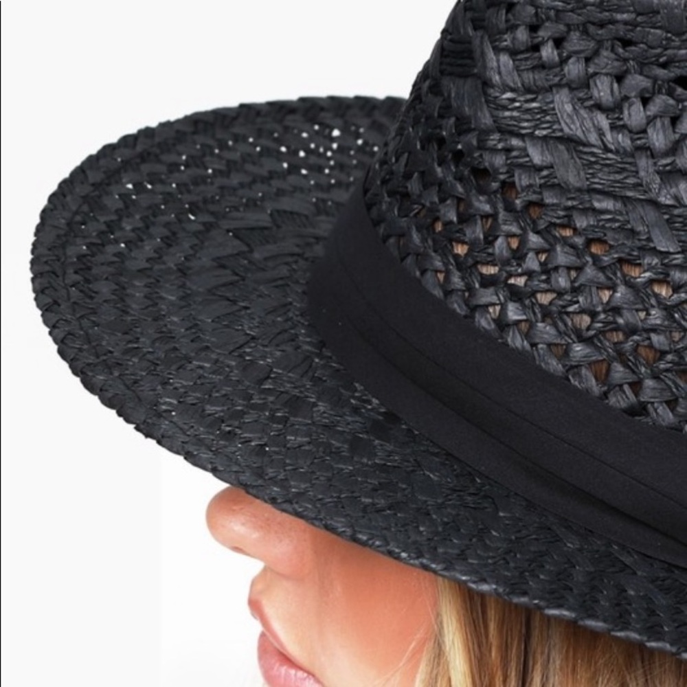 Boho Straw Fedora/Panama Hat with Black Band - Picture 2 of 5